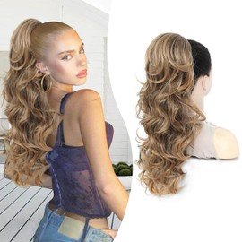 PEONYMEBEAUTY 22 inch Hair Extensions Clip in,Multi-layered Fluffy Thick Drawstring Ponytail Blonde Ponytail Extension Synthetic Hair Pieces for Women for Daily Use Brown to Blonde