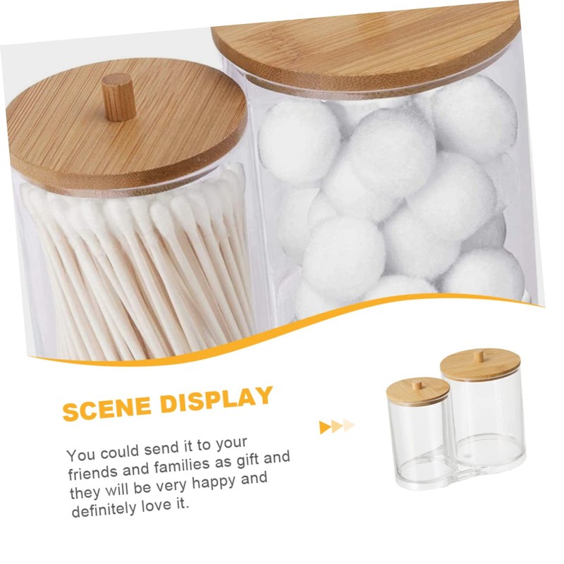 VILLFUL Cotton Swab Holder Bamboo Lids Acrylic Round Swab Holder