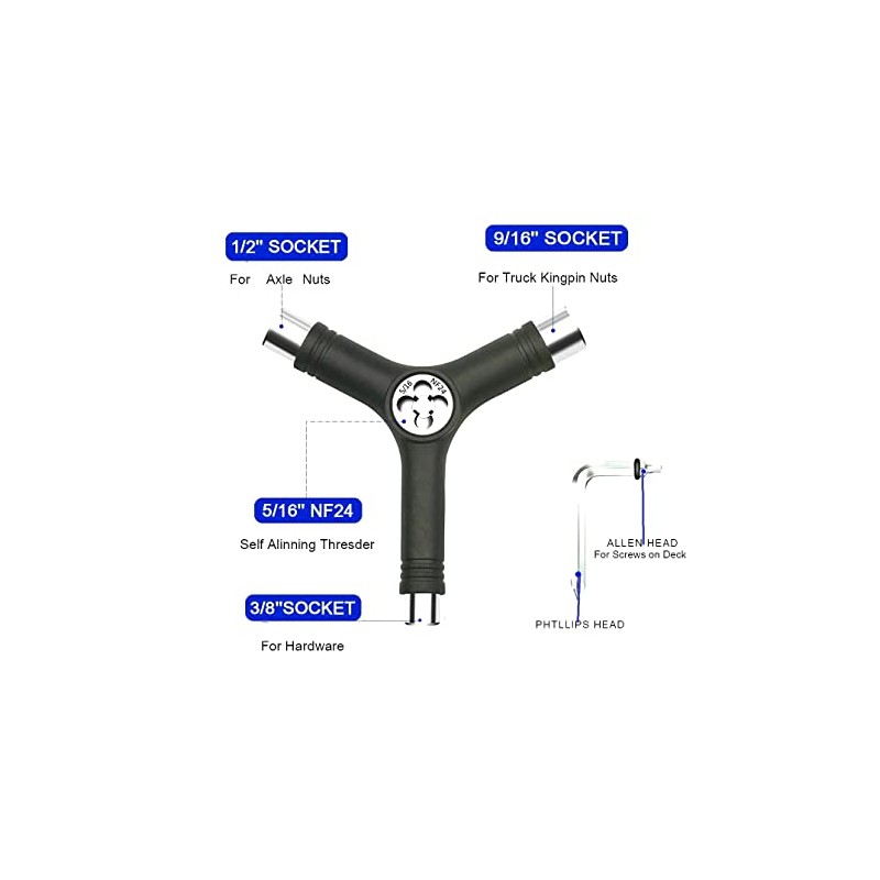 HIGHROCK All-in-One Skate Tools Multi-Function Portable Skateboard T Tool, Y