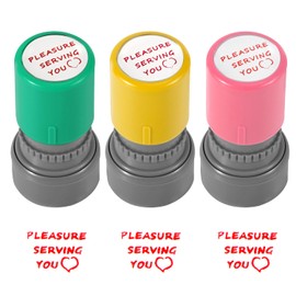 3pcs Pleasure Serving You Stamps, Server Stamps for Checks Stationery Stamp Self Ink Stamp for Service Work (Pink, Green, Yellow)