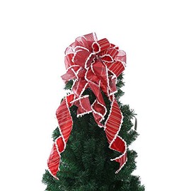 Christmas Wreath Bow Large Red Christmas Bow Tree Topperï¼Burlap with White Polyester Edge Gift Bow for Christmas Wedding Party Holiday Home Indoor Outdoor Decoration