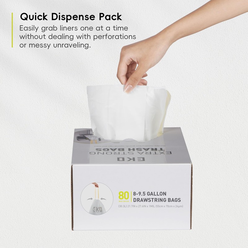 EKO Easy-Dispense Roll 80 Count Extra-Strong Drawstring Tall Kitchen Trash