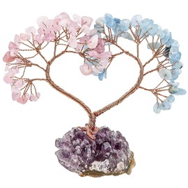 Nupuyai Lucky Tree Decoration Figures Love Tree Heart Shape Desk Decoration Feng Shui Money Tree Made of Quartz Crystal and Amethyst Druse