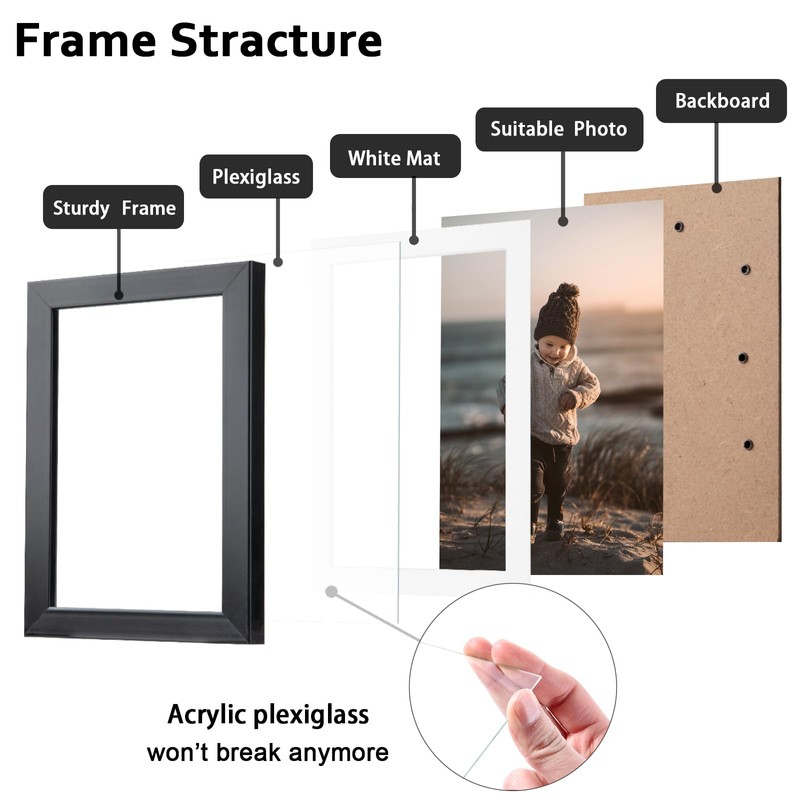 KINLINK 6x8 Picture Frame Black Set of 4, Wooden Photo