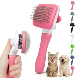 Generic Pink Cat grooming brush, Pet hair brush with Massage Particles, Self Cleaning Dematting Comb for Dogs and Cats, Easy to Use, Ergonomic Handle Design