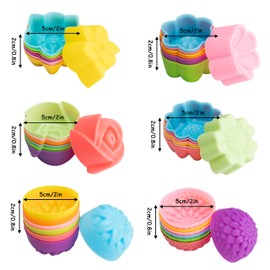 42Pcs Silicone Molds Cups 6 Flower Shapes Silicone Cupcake Baking Cups Non-Stick Donut Wrapper Molds Reusable Muffin Molds Washable Colorful Oven Baking Molds for Donut Muffins Cupcakes Candies