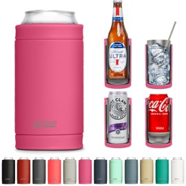 DUALIE 3 in 1 Insulated Can Cooler - Universal Size for 12 oz Cans, Slim Cans, and Bottles - 10+ Colors Available, Magenta