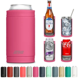 DUALIE 3 in 1 Insulated Can Cooler - Universal Size for 12 oz Cans, Slim Cans, and Bottles - 10+ Colors Available, Magenta