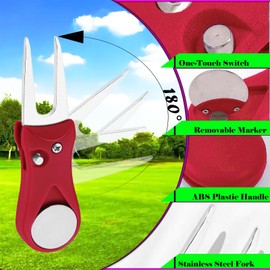 BENACES 2 Pack Foldable Golf Divot Tool, Magnetic Turf Repair Tool with Spring Loaded Fork, Portable Golf Divot Repair Tool and Removable Ball Marker, for Repair Lawn Ball Marks,Mark Shots