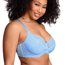 HSIA - Brasier reductor para mujer, talla grande, de encaje, de cobertura completa, sin forro, con aros, brasier de figura completa, Azul/claro, 34DDD