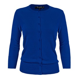 YEMAK Cárdigan de punto para mujer, manga 3/4, cuello redondo, básico, clásico, casual, con botones, suave, ligero, punto CO079-RBL-2X, azul real