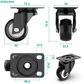 HOLKIE 50 mm Furniture Castors - 250 kg Total Capacity - Set of 4 Heavy Duty Castors without Brakes Castors Transport Castors Castors for Pallet Furniture