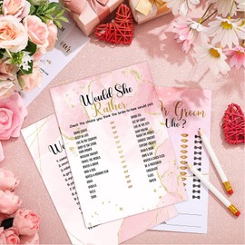 220 Pieces Bridal Shower Games Cards Bridal Shower Games Supplies Including Wedding Cards and 20 Pcs Pencils for Bride and Groom Supplies Bachelorette Party Wedding Shower Party Favor (Pink and Gold)