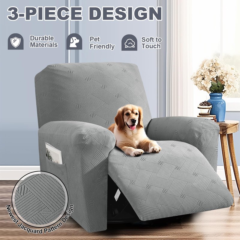JIVINER Recliner Chair Covers, Jacquard 3 Piece Slipcovers for Recliner