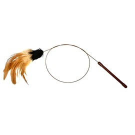 Cat Fishing Rod Flexible with Real Rabbit Fur, Interactive Cat Toy - Black with Feathers