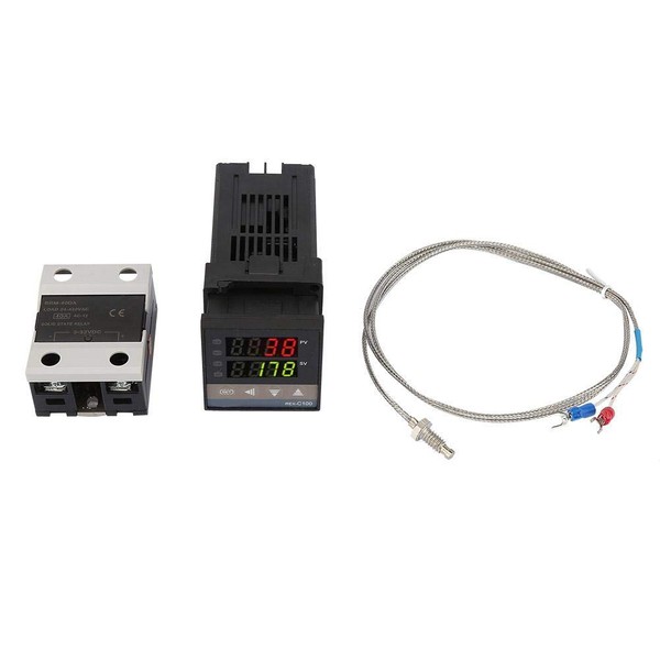 Akozon Temperature Controller Kit 0℃~1300℃ Alarm REX-C100 Digital LED PID Temperature Controller Thermostat Kit AC110V-240V