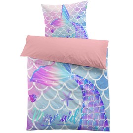 MUSOLEI Mermaid Bed Linen 135 x 200 cm Girls Microfibre Polyester 3D Mermaid Tail Duvet Cover 135 x 200 cm and 1 Pillowcase 80 x 80 cm Gift for Girls
