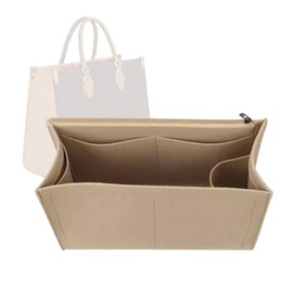 Lckaey Purse Insert For ONTHEGO PM MM GM Wallet Tote - Felt Organizer - With Zipper Pocket 1081Khaki-M