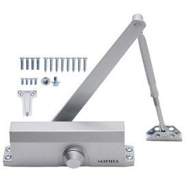 SOPHIA Commercial Door Closer Grade 2, Automatic Door Closer DK700, Hydraulic Auto Door Closer for Home & Light Commercial Property (Size 3), ADA & UL, Silver Aluminum