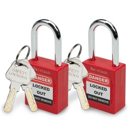 Bwintech 2 Pcs 38MM Keyed Different Red Safety Padlock Lockout Tagout Lock for Lock Out Tag Out Stations and Devices