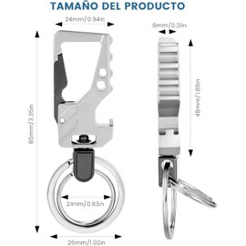 Llavero Uso Rudo para Hombre 2 Piezas, Llavero con Anillo y Abrebotellas Mosquetón Llaveros, Llavero de Acero Inoxidable para Auto