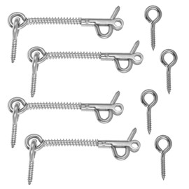 4PCS Spring Hook and Eye Safety Latch, Hook and Eye Latch for Door 3-Inch Wire Gate Hook and Eye Latch Stainless Steel Latch Hook with Mounting Screws for Sliding Door Barn Door Gate Window Cabin