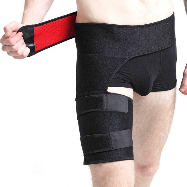 Groin Support Hip Brace for Sciatica Pain Relief, Hip Brace Groin Support Wrap for Quadriceps Thigh Hamstring Compression Sleeve Hip Arthritis Pulled Muscles Joint Sciatica Groin Strap for Women Men