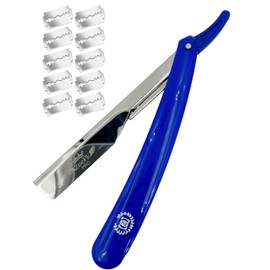 Razors For Men Shave Straight Razor Shaving Rasierer Rasurar Cuchilla Maquina RED + 10 Blades Disposable (Blue)