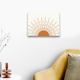 WODMIS Boho Framed Wall Art,Boho Sunshine Sun Pink Framed Canvas Wall Art Decor 11x14,Boho Sun Sunshine Sunset Pink Dorm Bathroom Office Home Painting Artwork Wall Art Decor Decoration (Orange)