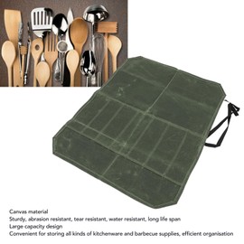 Ausla Kochmesser-Rolltasche, Wachsstoff-Messerorganisator Tragbare Hochwertige Reise-Kochmesser-Organisation mit 7 Fächern für Haushaltsküche Grill (OD grün)