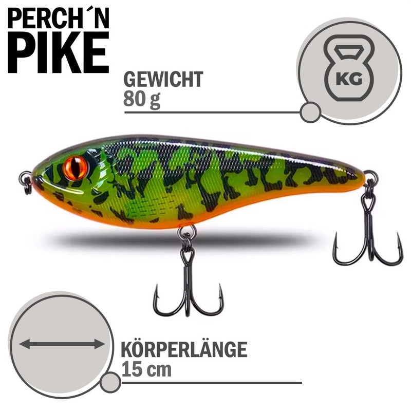 Jerkbait Pike I 15 cm, 80 g Slow Sinking for