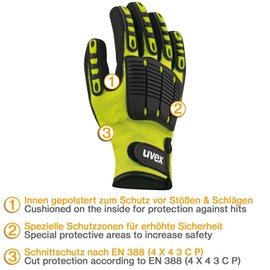 Uvex Synexo Impact 1 Padded Work Gloves, Cut Protection Gloves, yellow, 60598