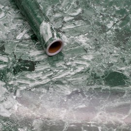 Bumoo Green Marble Wallpaper Peel and Stick Contact Paper 16" ×236" Granite Countertop Modern Removable Textured Self Adhesive Waterproof Vinyl Roll for Kitchen Bathroom Cabinet Backsplash