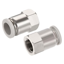 sourcing map Push to Connect Fittings 1/4PT Female Thread Fit 12mm Tube OD Nickel-plated Copper Straight Union Fitting, Pack of 2