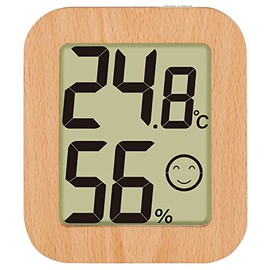 Shinwa 73234 Sokutei Digital Temperature and Hygrometer, Environmental Checker, Wood, Light Brown