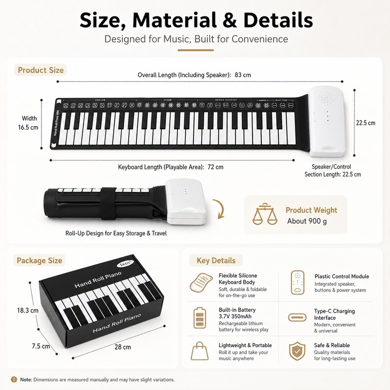 49-Key Roll Up Piano Keyboard for Beginners – Portable Foldable