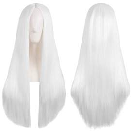 Colorful panda White Long Wigs for Women Long Straight Synthetic Hair Wig Middle Part for Party Cosplay Halloween Anime
