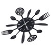 Black Kitchen Wall Clock Removable Modern Cutlery Kitchen Spoon Fork