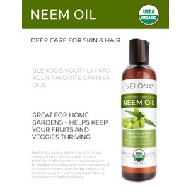velona Neem Oil USDA Certified Organic - 4 Fl Oz | 100% Pure and Natural Carrier Oil | Virgin, Unrefined, Cold Pressed | Hair, Body and Skin Care | Use Today - Enjoy Results