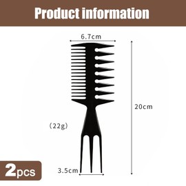 2 Count，Men's Hair Comb, Wide Tooth & Fine Tooth, Black Plastic, Unisex