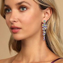 EVER FAITH Women's Crystal Wedding Party Bohemian Boho Floral Chandelier Drop Dangle Earrings Purle Silver-Tone