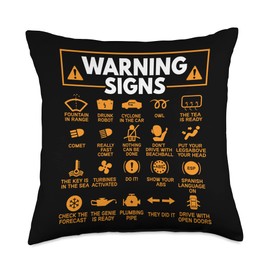 Warning Signs 101 Funny Car Mechanic Gift Gift Car Funny Throw Pillow