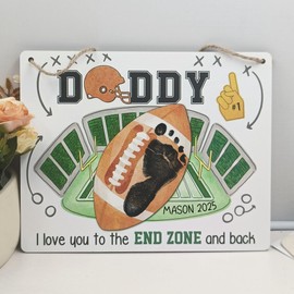 DIY Baby Football Daddy Footprints Sign, Baby Hand and Footprints Making, Unique Baby Keepsake for Dads, Baby Shower Present for New Dads, Newborn Gifts, Father's Day Love You to The End Zone