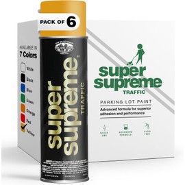 Fox Valley Super Supreme Traffic Marking Spray Paint – Fast-Drying, Long Lasting, Durable & Weather-Resistant - Marking Paint for Roads, Parking Lots, Sidewalks & Factory Floors, 18oz (6-Pack, Yellow)