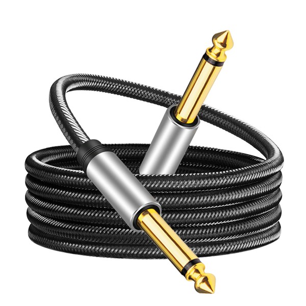 Jelly Tang 6.35mm Instrument Cable 3Ft,Silver Color Premium 6.35mm Mono Jack 1/4" TS Cable Unbalanced Guitar Patch Cords/Instrument Cable Male to Male with Zinc Alloy Housing and Nylon Braid(3Ft/1M)
