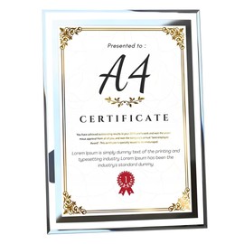 Charmoon Glass A4 Picture Frame, Transparent, Silver, Photo Frame, Award, Stylish, Vertical and Horizontal Use (Type A)