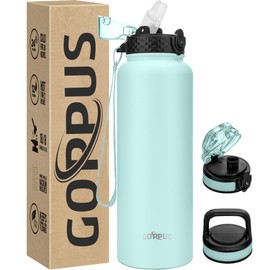GOPPUS 1.2L/40oz Stainless Water Bottle with Straw Large Thermal Bottle 1200ml Flip Top Metal Bottles Cold Drink Leakproof Flask Big Drinks Bottles Double Walled Insulated Bottle Travel Water Bottle