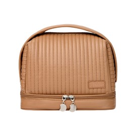 Große Make-up-Tasche, doppellagige Kosmetiktasche, tragbare Kulturtasche, PU-, Reise-Make-up-Organizer, wasserdichte Reißverschlusstasche, multifunktionale Tasche mit großer Kapazität für Salon (E, A)