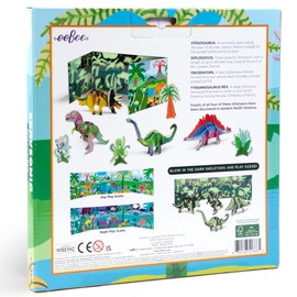 eeBoo: Dino 3D Glow-in-The-Dark - Includes 4 Constructible Dinosaurs & 4 Prehistoric Plants, Building & Construction Set, Play Scene, Ages 5+