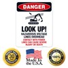 Look Up Hazardous Voltage Lines Overhead Sign, OSHA Danger Sign,
